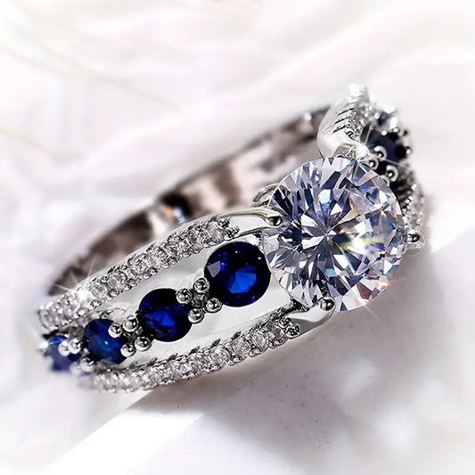 Vintage Zirconia Blue Silver Ring-Lydieannejewelry