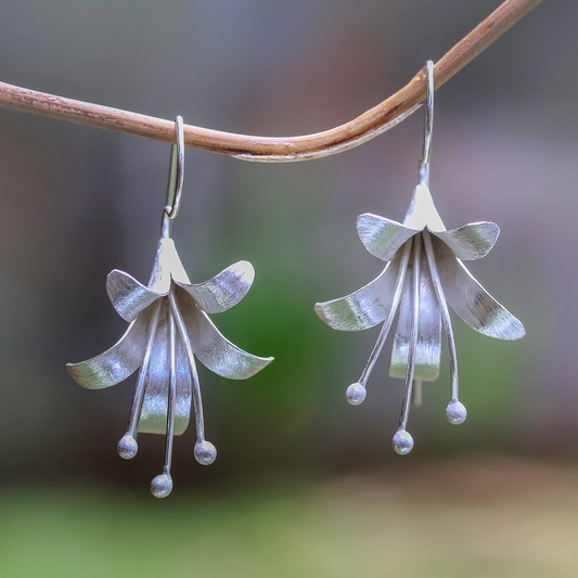 Vintage Silver Open Lotus Earrings-Lydieannejewelry