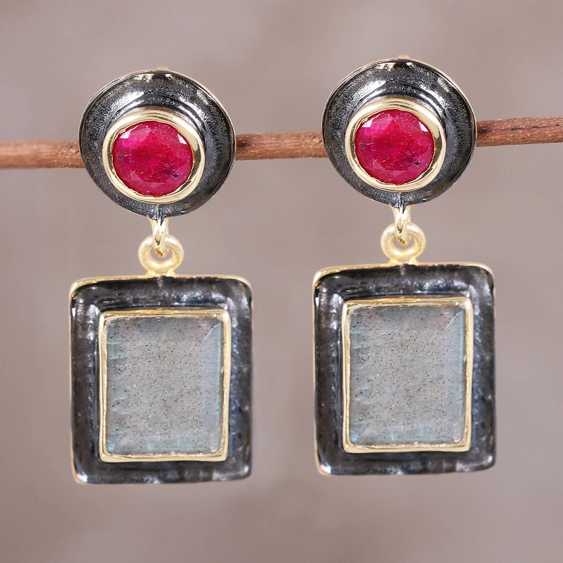 Vintage Square Red Stone Earrings-Lydieannejewelry