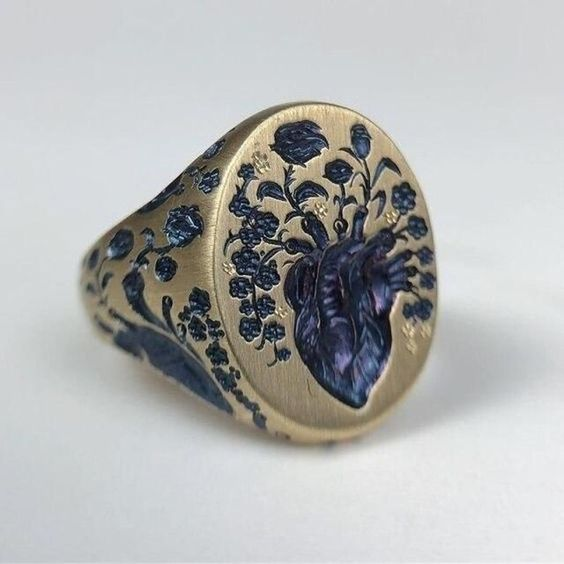 Vintage Blue Flower Gold Ring-Lydieannejewelry