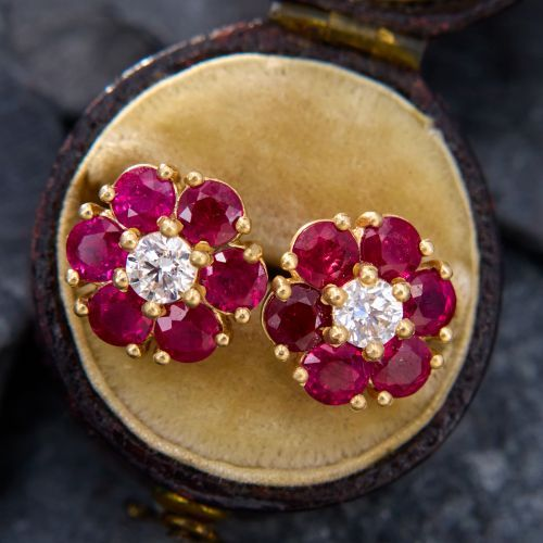 Vintage Red Crystal Flower Earrings-Lydieannejewelry