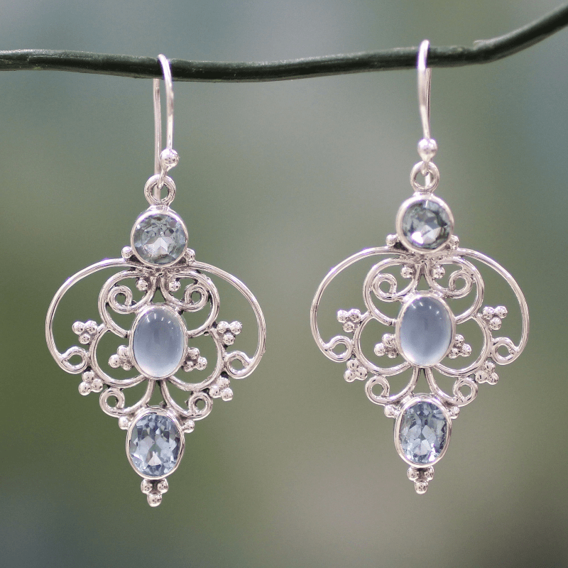 Vintage Moonstone Mandala Crystal Earrings-Lydieannejewelry