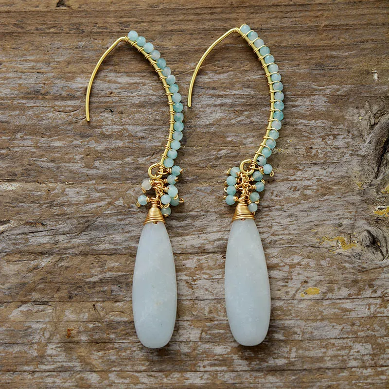 Vintage Dangling White Stone Earrings-Lydieannejewelry