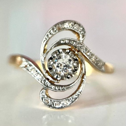 Vintage Spiral Zirconia Gold Ring-Lydieannejewelry