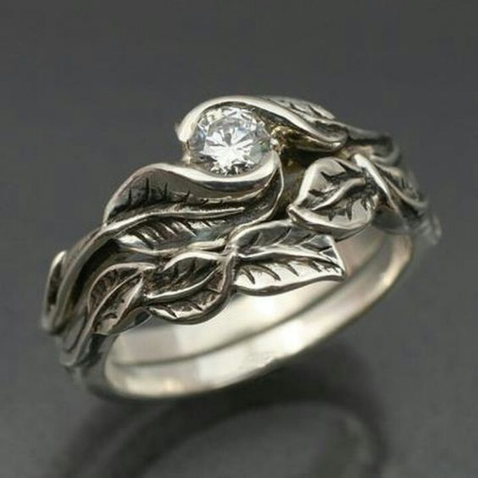 Vintage Silver Leaf Zirconia Ring-Lydieannejewelry