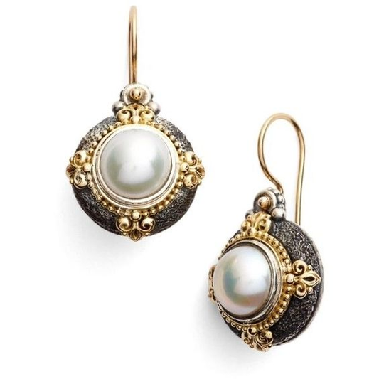 Vintage Inlaid Golden Pearl Earrings-Lydieannejewelry