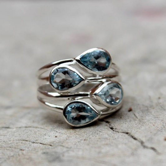 Vintage Blue Drop Crystal Layered Ring-Lydieannejewelry