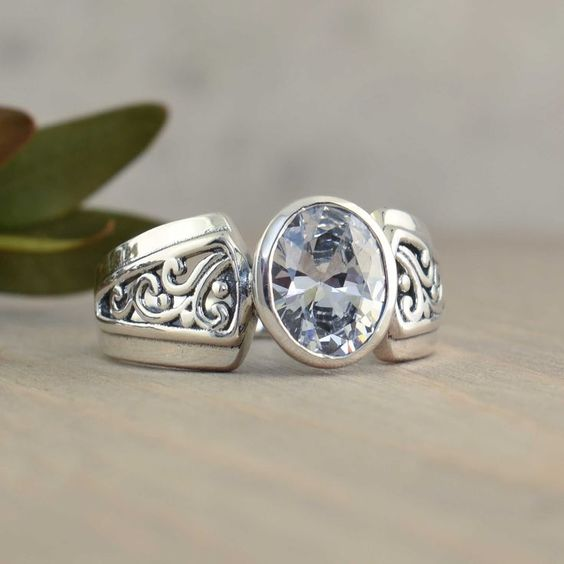 Vintage Glass & Silvered Ring-Lydieannejewelry