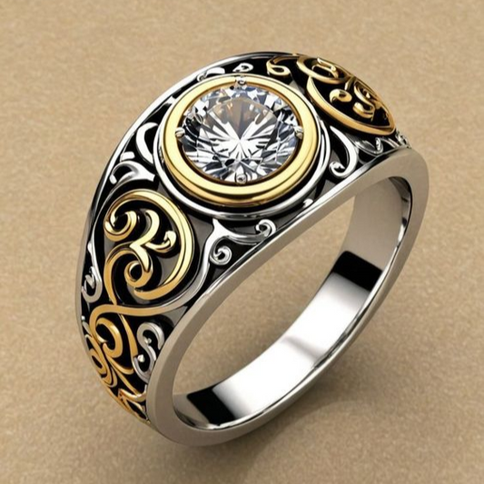 Vintage White Crystal Gold Ring-Lydieannejewelry