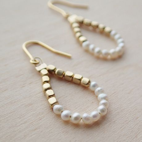 Vintage Pearl & Golden Beads Earrings-Lydieannejewelry