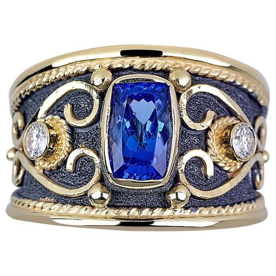 Vintage Blue Stone Gold Ring-Lydieannejewelry