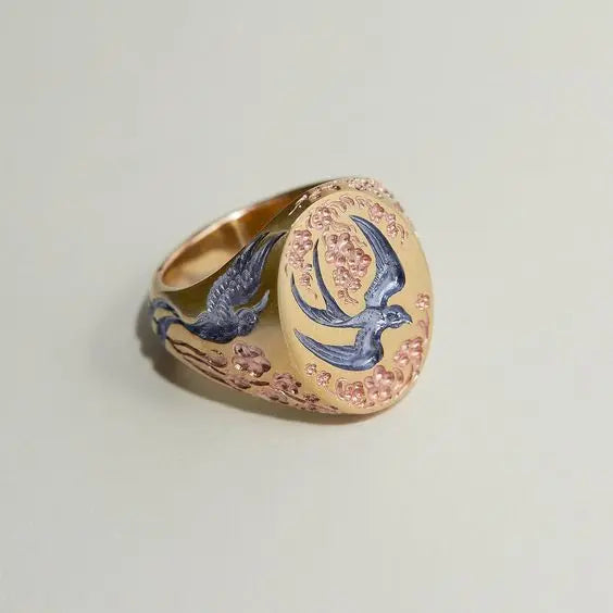 Vintage Blue Gold Hummingbird Ring-Maryam Jewelry