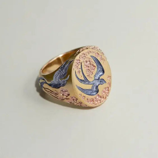 Vintage Blue Gold Hummingbird Ring-Maryam Jewelry