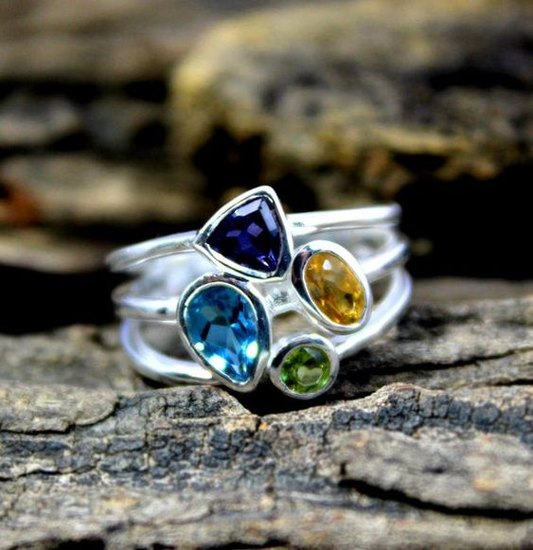 Vintage Colorful Crystals Layered Ring-Lydieannejewelry