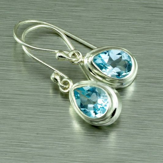 Vintage Blue Sky Glass Silver Earrings-Lydieannejewelry