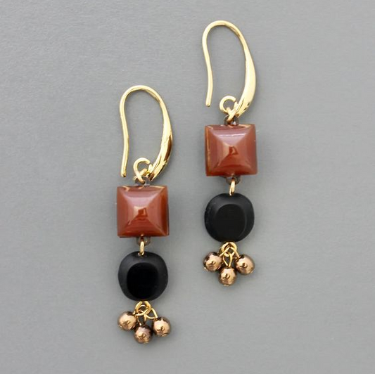 Vintage Black & Red Stones Earrings-Lydieannejewelry