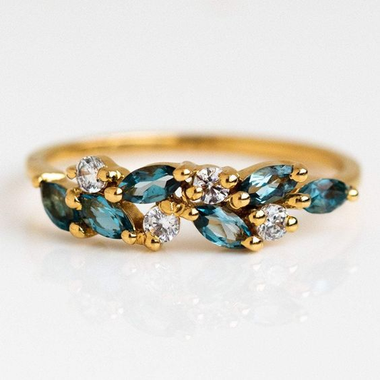 Vintage Blue Zirconia Glass Gold Ring-Lydieannejewelry
