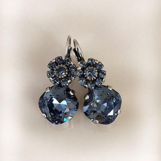 Vintage Blue Floral Glass Earrings-Lydieannejewelry