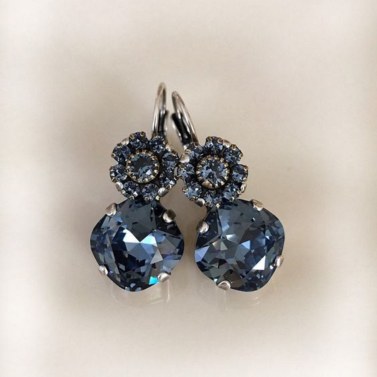 Vintage Blue Floral Glass Earrings-Lydieannejewelry