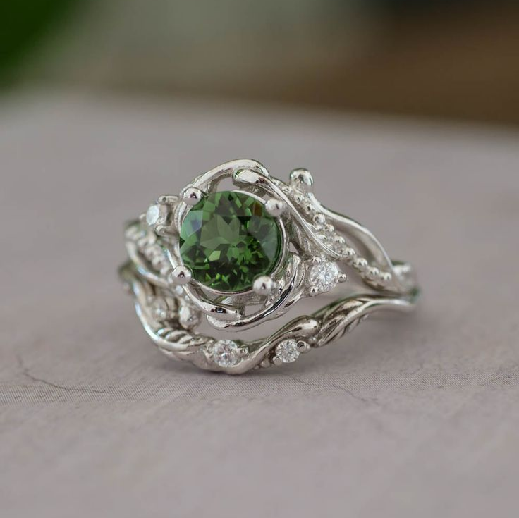 Vintage Green Stone Branch Ring-Lydieannejewelry