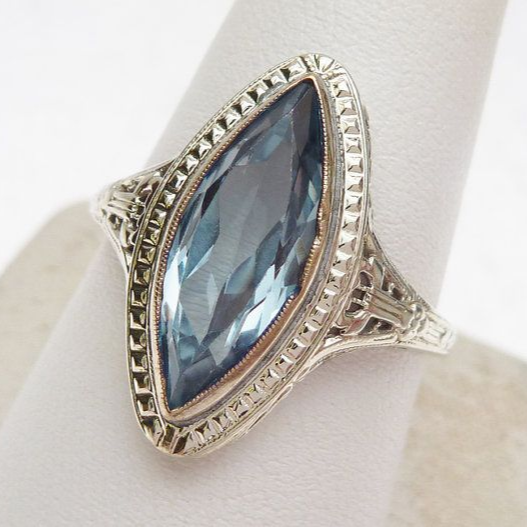 Vintage Oval Blue Crystal Ring-Lydieannejewelry