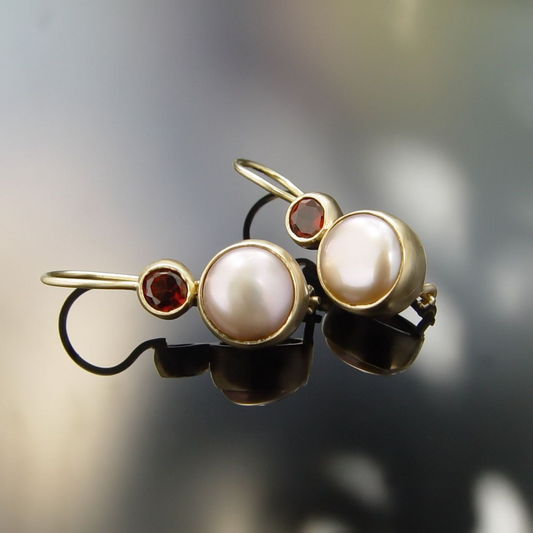 Vintage Pearl & Red Crystal Earrings-Lydieannejewelry