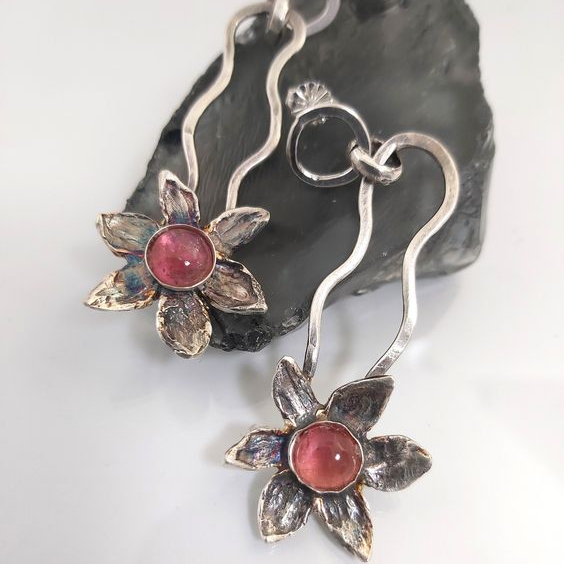VIntage Crystal Flower Silver Earrings-Lydieannejewelry