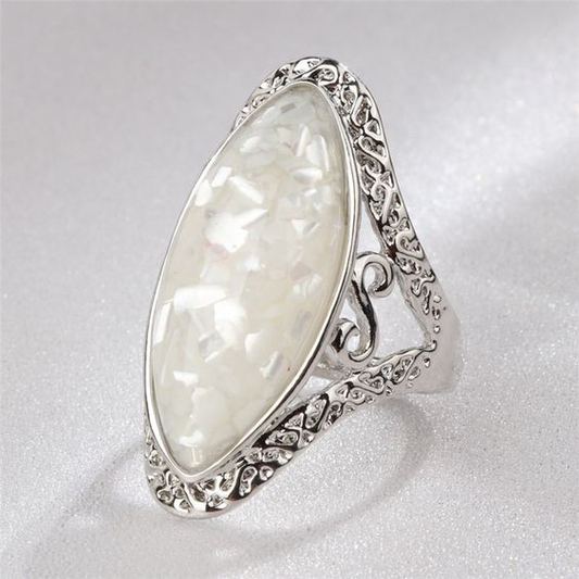 Vintage White Opal Silver Ring-Lydieannejewelry