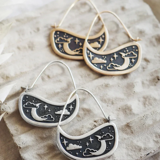 Vintage Moonlight Gold & Silver Earrings-Lydieannejewelry