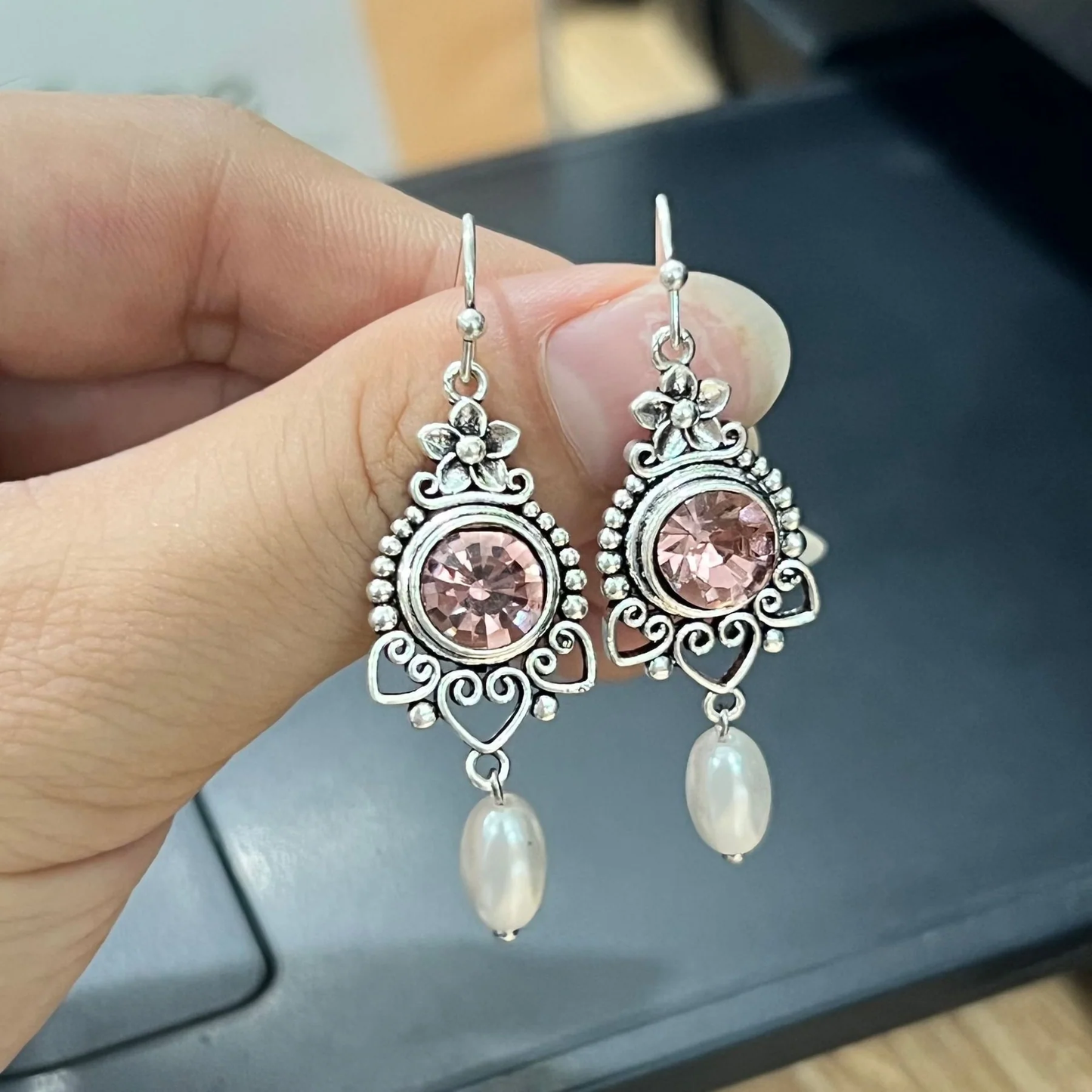 Vintage Glass Dangling Pearl Earrings-Lydieannejewelry