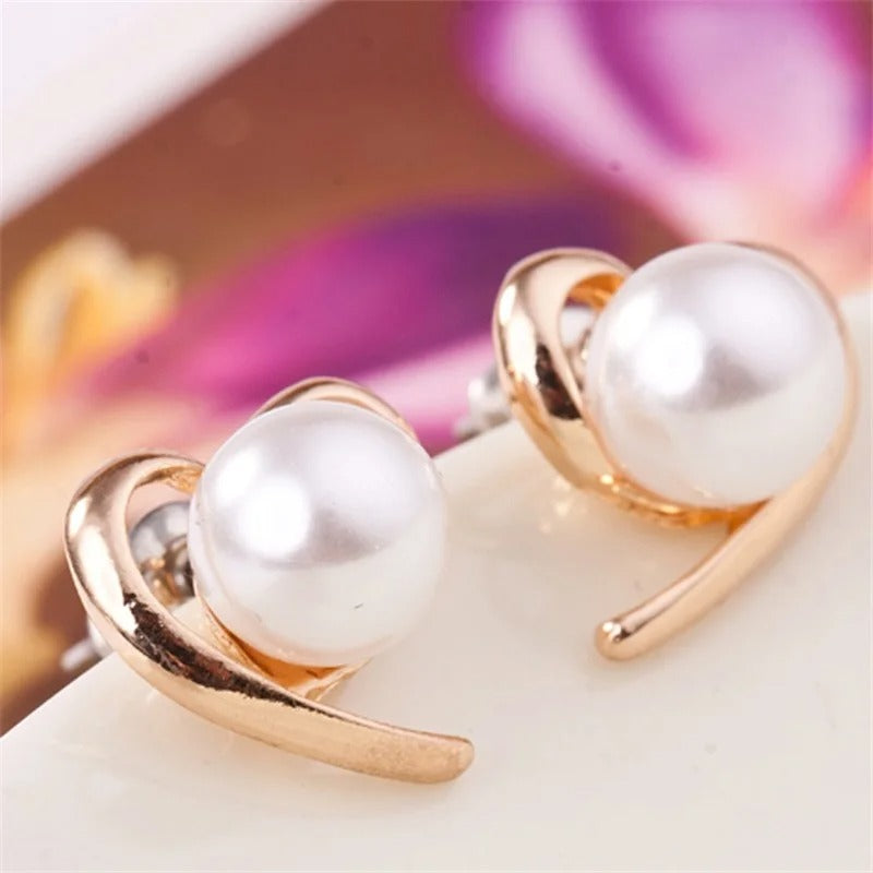 Vintage Rose Gold Pearl Stud Earrings-Lydieannejewelry