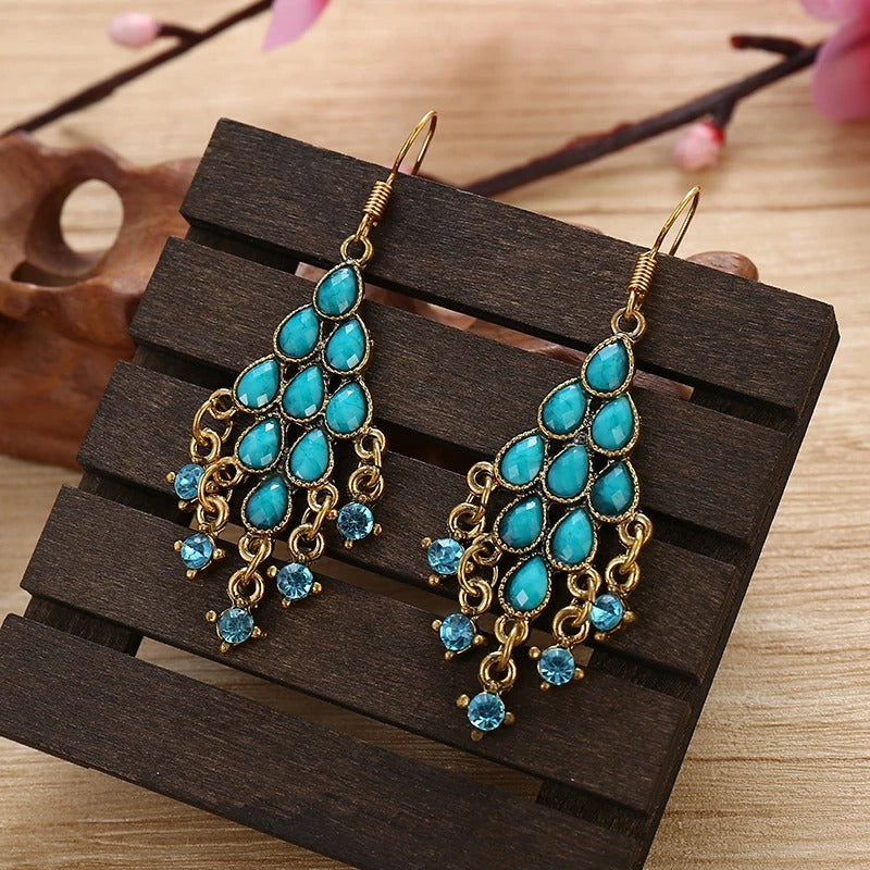 Vintage Gold & Blue Turquoise Teardrop Earrings-Lydieannejewelry