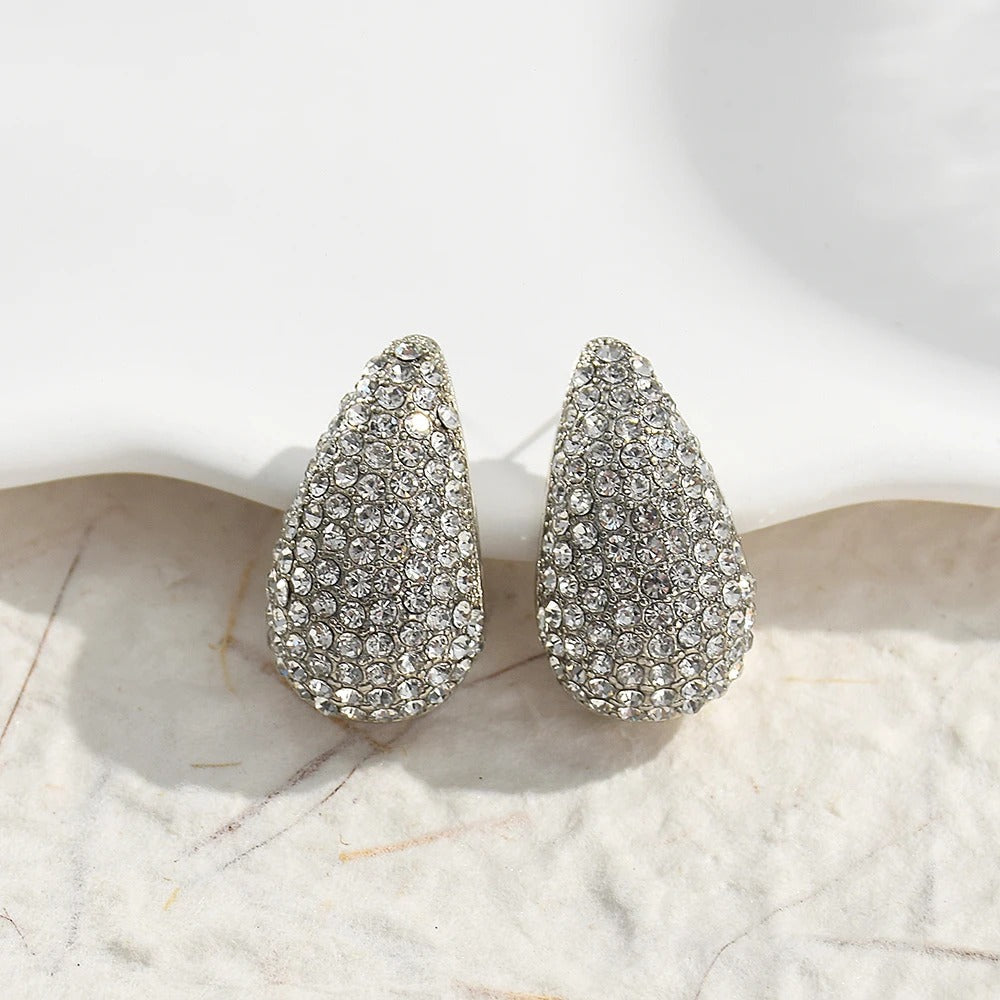 Silver Vintage Sparkling Teardrop Earrings-Lydieannejewelry