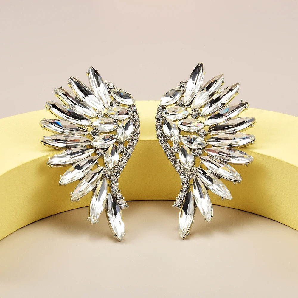 Vintage Silver Wing Crystal Earrings-Lydieannejewelry