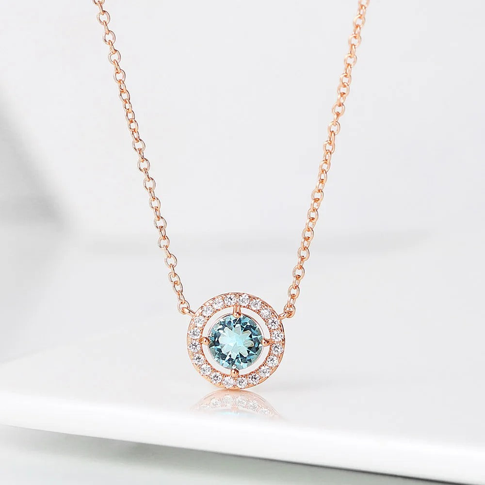 Rose Gold Light Blue Crystal Pendant Necklace-Lydieannejewelry