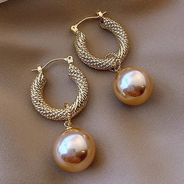 Vintage Gold Pearl Hoop Earrings-Lydieannejewelry