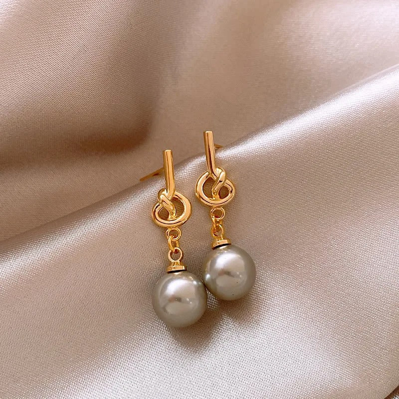 Gold Hoop & Grey Pearl Drop Earrings-Lydieannejewelry