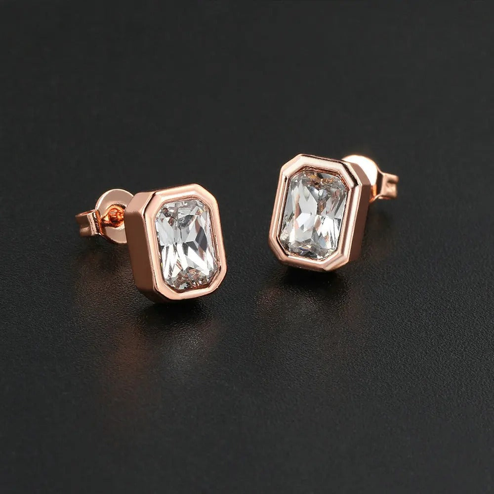 Vintage Rose Gold Rectangular-Cut Crystal Earrings-Lydieannejewelry