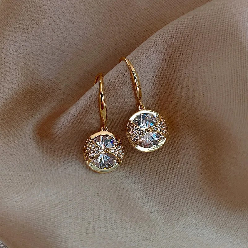 Gold Round Sparkle Drop Earrings-Lydieannejewelry