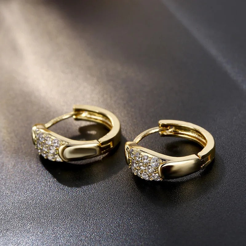 Classic Gold Sparkling Gemstone Hoop Earrings-Lydieannejewelry