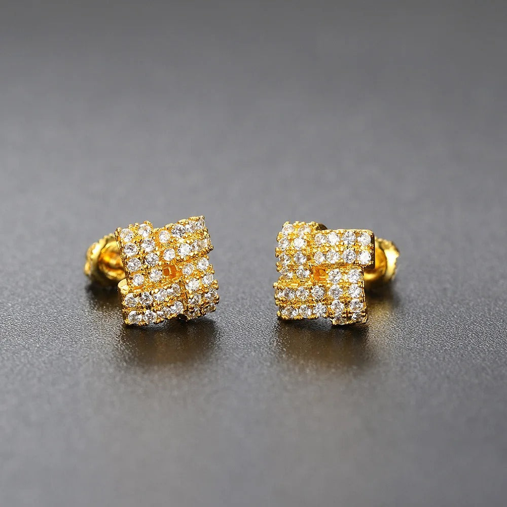 Vintage Gold Square Zircon Crystal Earrings-Lydieannejewelry
