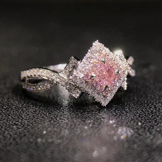 Vintage Pink Diamond & Crystal Ring-Lydieannejewelry