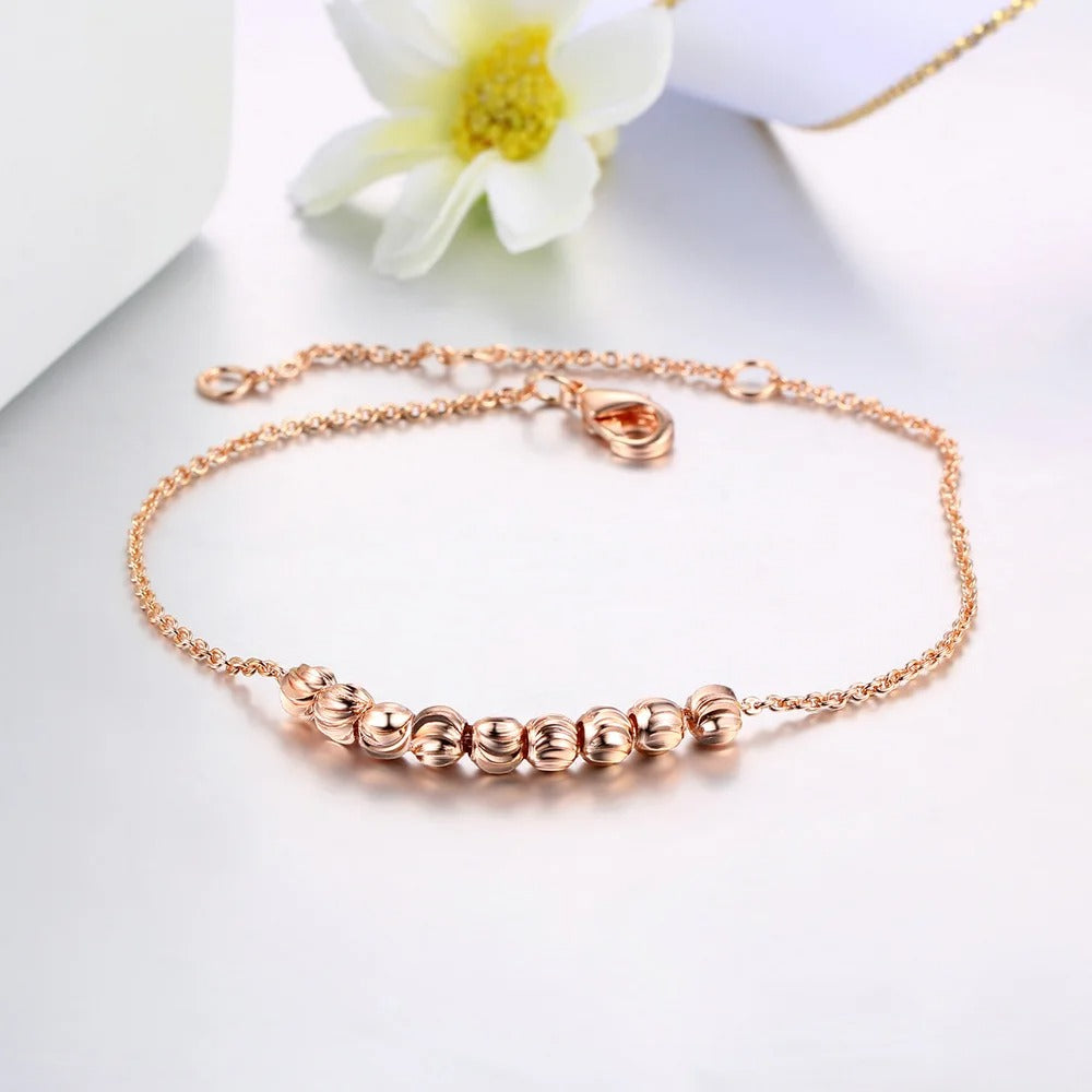 Classic Rose Gold Smooth Round Bead Bracelet-Lydieannejewelry