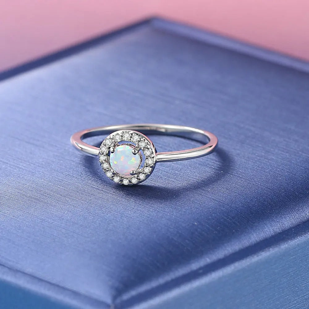 Vintage Silver Halo Opal Ring-Lydieannejewelry