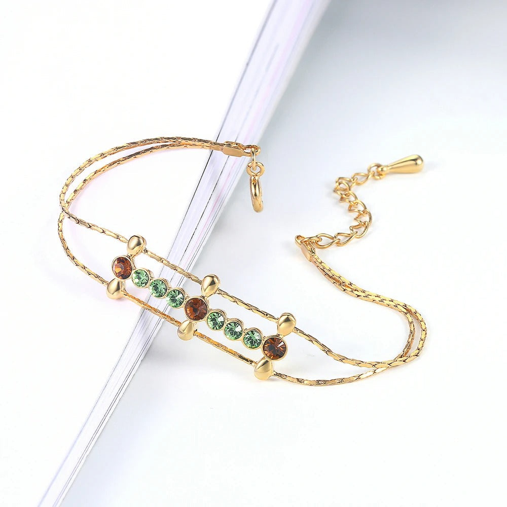 Retro Gold Green & Brown Gemstone Accent Bracelet-Lydieannejewelry