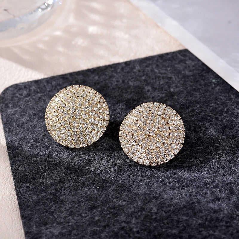 Vintage Round Gold Crystal Earrings-Lydieannejewelry