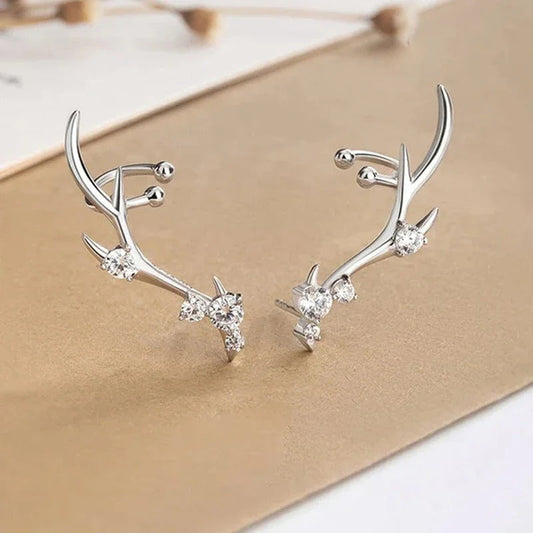 Silver Antler Crystal Earrings-Lydieannejewelry