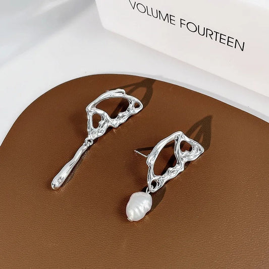 Vintage Silver Abstract Pearl Earrings-Lydieannejewelry