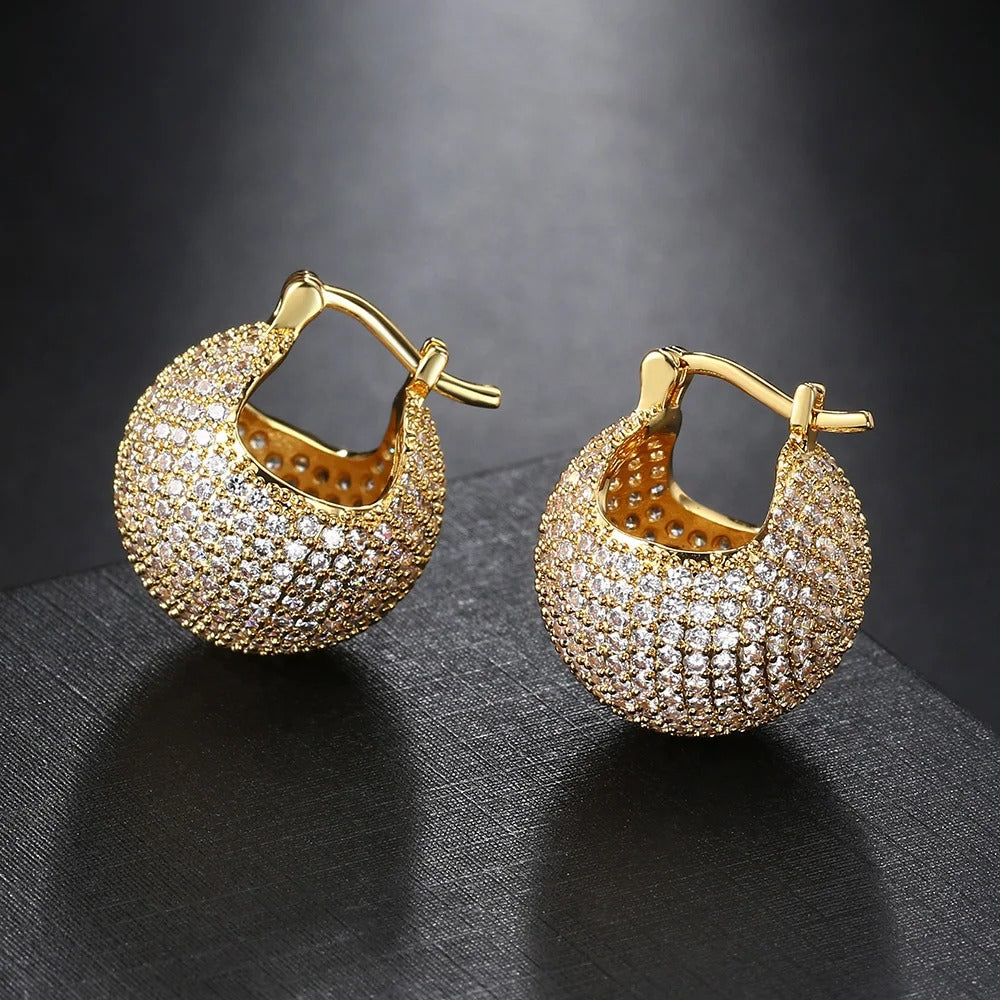 Timeless Gold Crystal-Studded Hoop Pave Earrings-Lydieannejewelry