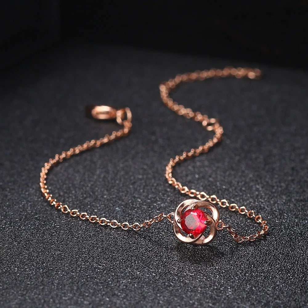 Rose Gold Red Crystal Flower Pendant Bracelet-Lydieannejewelry